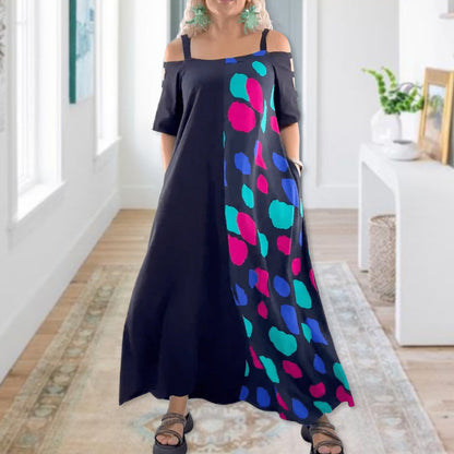 🔥GET 50% OFF Limited-Time🔥Short-sleeved printed loose dress with cold shoulder for women spiyle