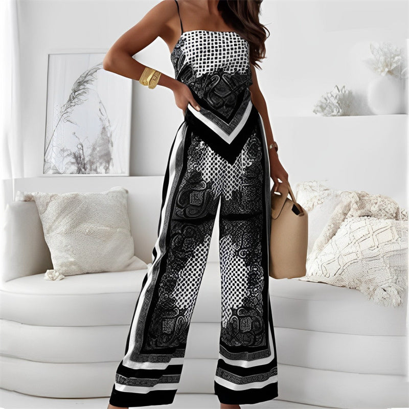 Women's 2 Piece Outfits Bandana Crop Top & Pants spiyle