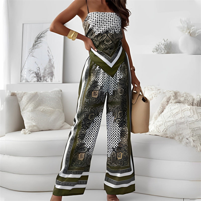 Women's 2 Piece Outfits Bandana Crop Top & Pants spiyle