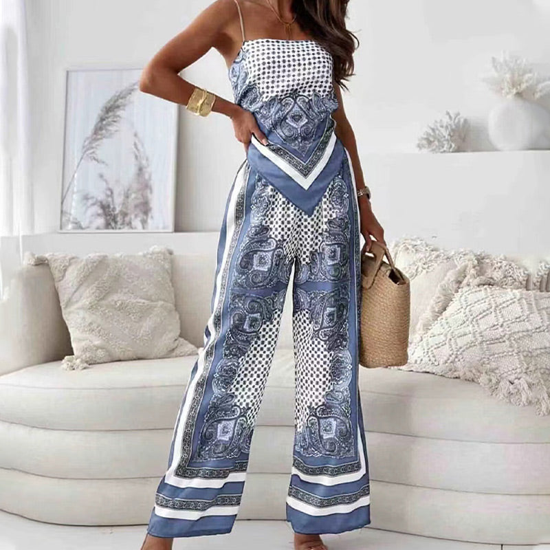 Women's 2 Piece Outfits Bandana Crop Top & Pants spiyle