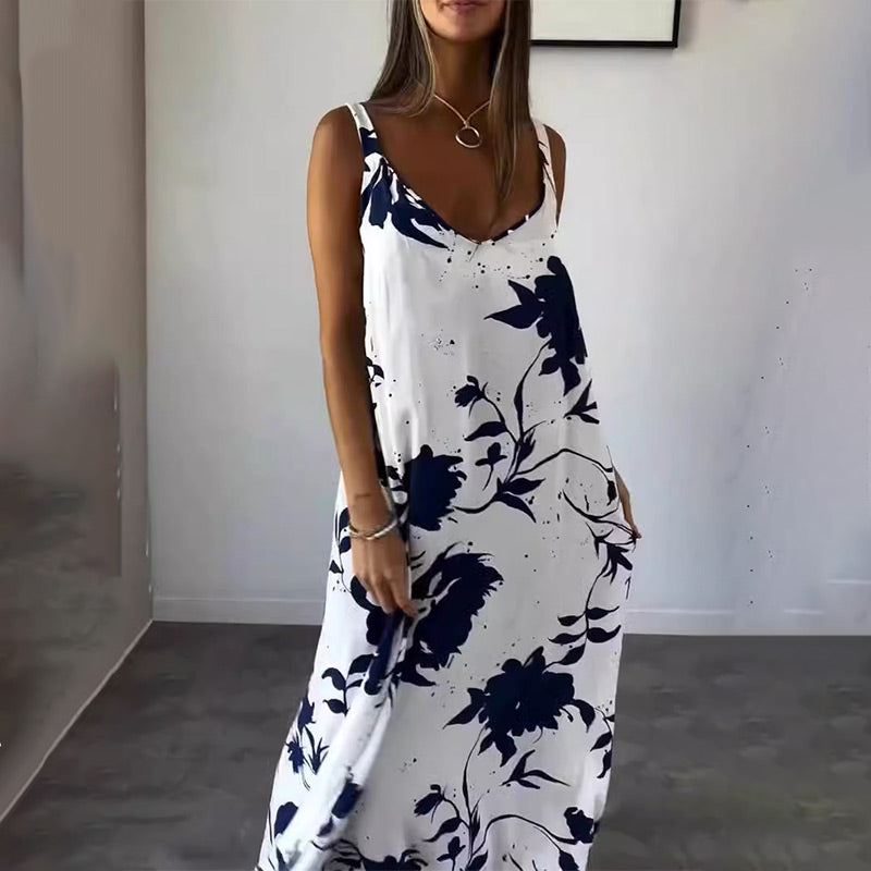 🔥HOT SALE GET 50% OFF🔥Women's Floral Spaghetti Strap Sleeveless Backless Flowing Dress spiyle