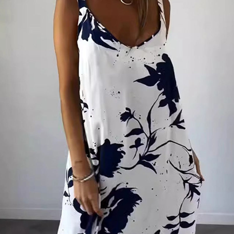 🔥HOT SALE GET 50% OFF🔥Women's Floral Spaghetti Strap Sleeveless Backless Flowing Dress spiyle