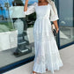 ⏳Time-limited Special⏰Women’s Trendy Patchwork Tie Waist Square Neck Long Dress