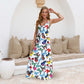 Butterfly Print V-neck Spaghetti Strap Maxi Dress spiyle