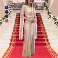 🎅Early Xmas Sales🎄Sequined V-Neck Evening Dress with Pleated Hem