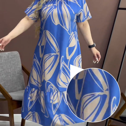 Elegant Round Neck Printed Flowy Dress spiyle