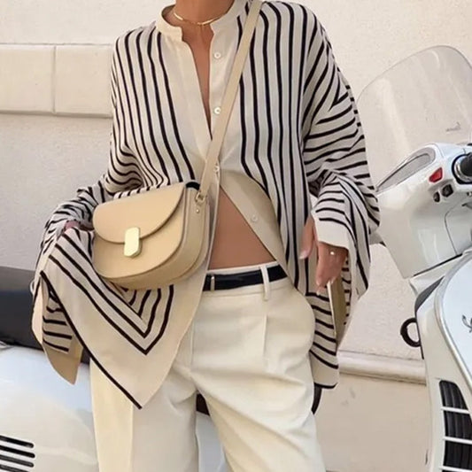 Casual Striped Round Neck Button Front Blouse✈️Buy 2 for free shipping spiyle