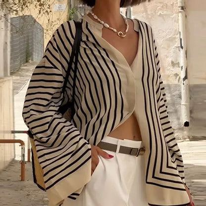 Casual Striped Round Neck Button Front Blouse✈️Buy 2 for free shipping spiyle