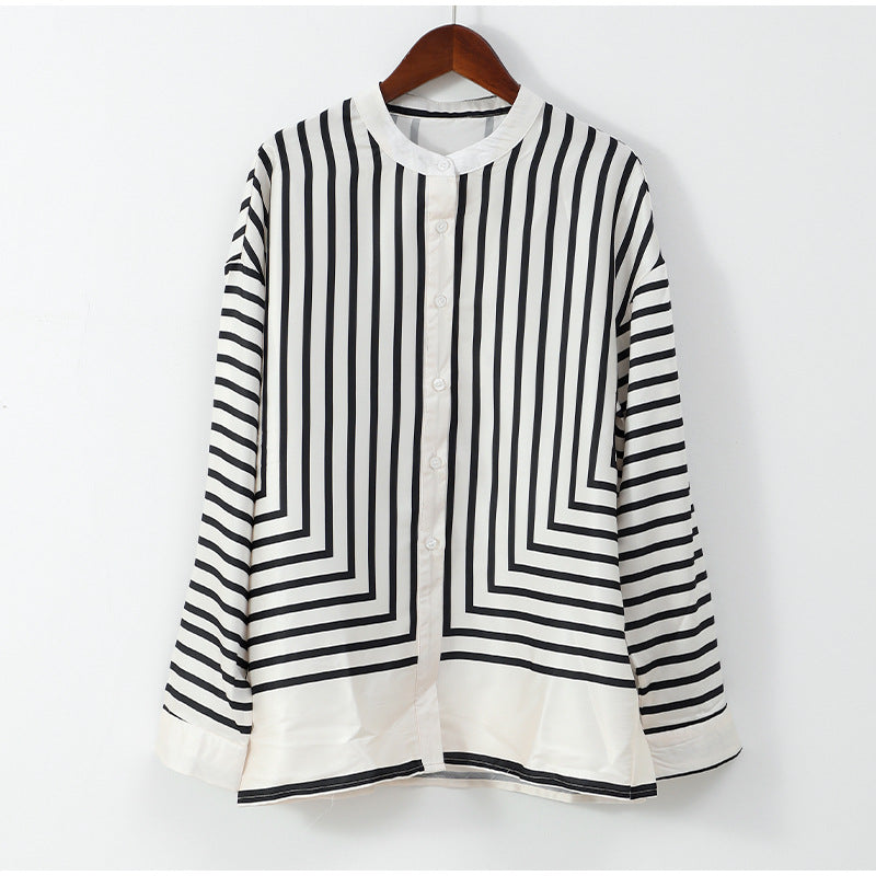 Casual Striped Round Neck Button Front Blouse✈️Buy 2 for free shipping spiyle