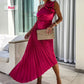 💕 Classy & Comfortable:Asymmetrical Pleated Dress with Slant Neckline