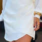 White Pleated Flip Collar Shirt Dress