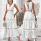 Elegant sleeveless lace edged openwork layered dress