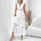 Elegant sleeveless lace edged openwork layered dress