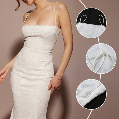 Elegant White Spaghetti Strap Backless Dress