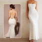 Elegant White Spaghetti Strap Backless Dress