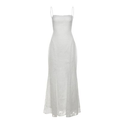 Elegant White Spaghetti Strap Backless Dress