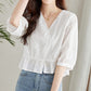 Women’s Half Sleeve V-Neck Eyelet Solid Tops