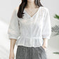 Women’s Half Sleeve V-Neck Eyelet Solid Tops