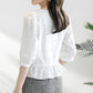 Women’s Half Sleeve V-Neck Eyelet Solid Tops