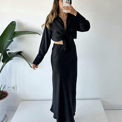 Shirt & Pleated Midi Skirt 2-Piece Set