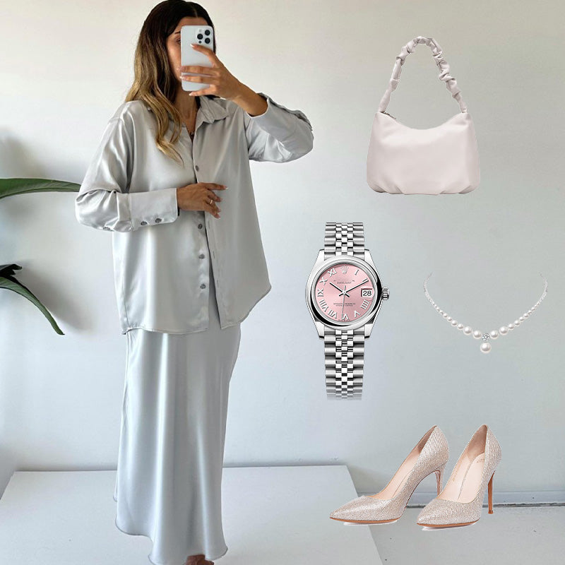 Shirt & Pleated Midi Skirt 2-Piece Set