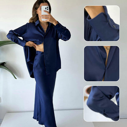 Shirt & Pleated Midi Skirt 2-Piece Set