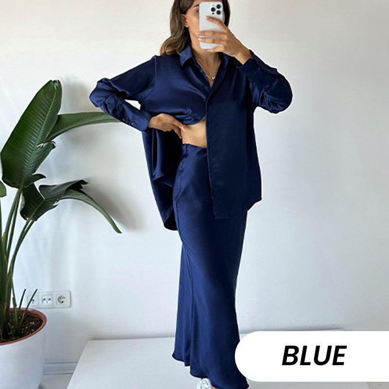 Shirt & Pleated Midi Skirt 2-Piece Set