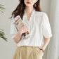 Women's Elegant V Neck Loose Fit White Blouse