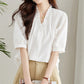 Women's Elegant V Neck Loose Fit White Blouse