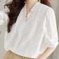 Women's Elegant V Neck Loose Fit White Blouse