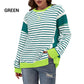Stylish Round Neck Striped Colorblocking Tops