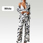 Lapel Print Tops ＆ Wide-Leg Pants 2-Piece Set