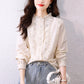 Women's Long-Sleeve Embroidered Blouse with Lace Collar
