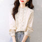 Women's Long-Sleeve Embroidered Blouse with Lace Collar
