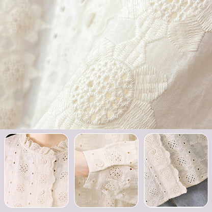 Women's Long-Sleeve Embroidered Blouse with Lace Collar
