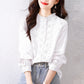 Women's Long-Sleeve Embroidered Blouse with Lace Collar