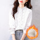 Women's Long-Sleeve Embroidered Blouse with Lace Collar