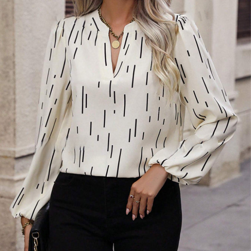 Elegant Round Neck V-Front Lantern Sleeves Tops