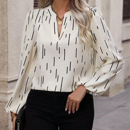 Elegant Round Neck V-Front Lantern Sleeves Tops