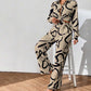 Lapel Print Tops ＆ Wide-Leg Pants 2-Piece Set