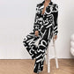 Lapel Print Tops ＆ Wide-Leg Pants 2-Piece Set