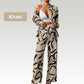 Lapel Print Tops ＆ Wide-Leg Pants 2-Piece Set