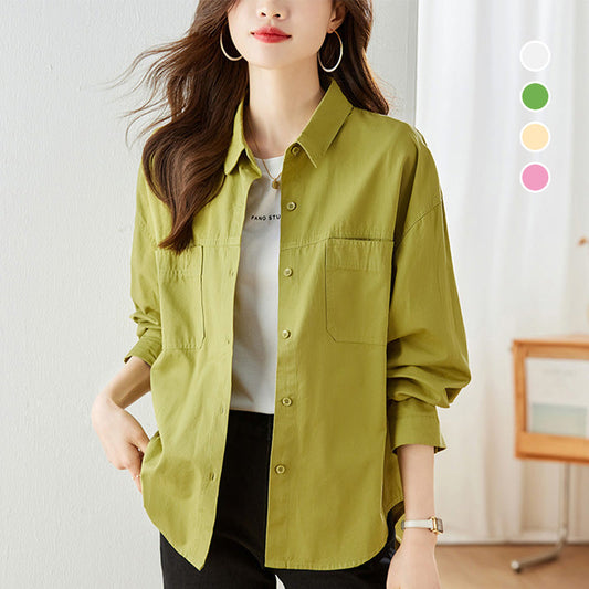 Casual Solid Women's Shirts with Flip Collar