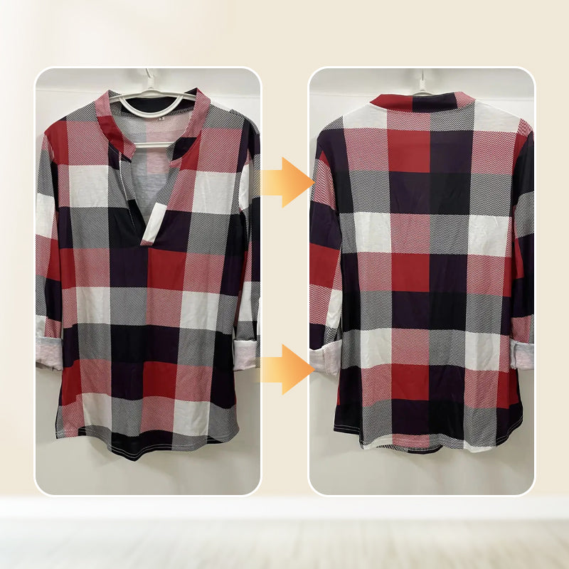 Plaid Print V-Neck Long Sleeve Top