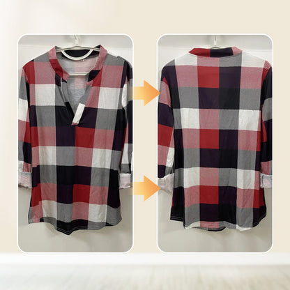 Plaid Print V-Neck Long Sleeve Top