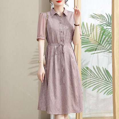 Fashion Breathable Printed Botton-Down Tie Waist Dress