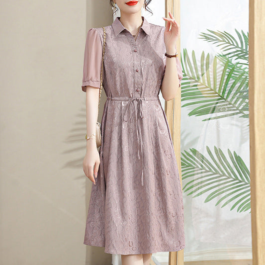 Fashion Breathable Printed Botton-Down Tie Waist Dress