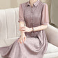 Fashion Breathable Printed Botton-Down Tie Waist Dress