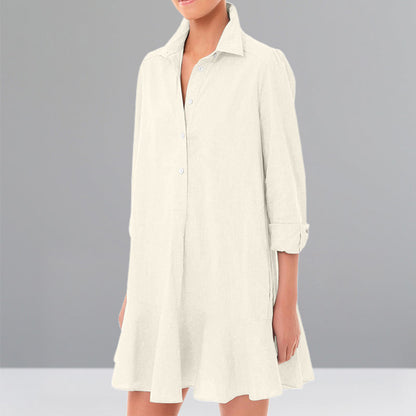 Women's Solid Color Long-Sleeve Lapel Shirt with Ruffled Hem