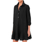 Women's Solid Color Long-Sleeve Lapel Shirt with Ruffled Hem